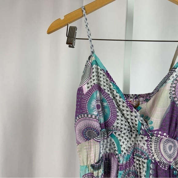 Dy Design Small Boho Ruffle Abstract Circle Flowy Summer Midi Dress Cottagecore - Picture 9 of 9